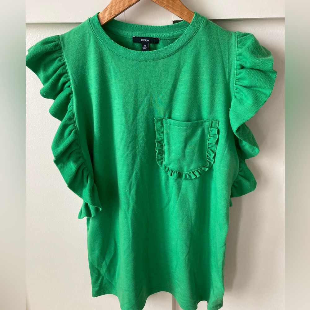 DREW Green Flutter Sleeve Top